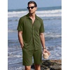Ekouaer Men’s Hawaiian Shirt and Shorts Sets 2 Piece Beach Outfits Button Down Summer Pajamas Set Vacation Lounge Sets XS-XXL(Army Green)