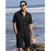 Ekouaer Men’s Hawaiian Shirt and Shorts Sets 2 Piece Beach Outfits Button Down Summer Pajamas Set Vacation Lounge Sets XS-XXL(Black)