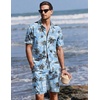 Ekouaer Men’s Hawaiian Shirt and Shorts Sets 2 Piece Beach Outfits Button Down Summer Pajamas Set Vacation Lounge Sets XS-XXL(Coconut Tree & Light Blue)
