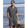 Ekouaer Men’s Hawaiian Shirt and Shorts Sets 2 Piece Beach Outfits Button Down Summer Pajamas Set Vacation Lounge Sets XS-XXL(Dark Grey)