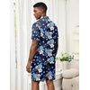 Ekouaer Men’s Hawaiian Shirt and Shorts Sets 2 Piece Beach Outfits Button Down Summer Pajamas Set Vacation Lounge Sets XS-XXL(Hawaiian Flower Blue Leaves)