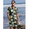 Ekouaer Men’s Hawaiian Shirt and Shorts Sets 2 Piece Beach Outfits Button Down Summer Pajamas Set Vacation Lounge Sets XS-XXL(Hawaiian Flower Green & Blue Leaves)