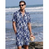 Ekouaer Men’s Hawaiian Shirt and Shorts Sets 2 Piece Beach Outfits Button Down Summer Pajamas Set Vacation Lounge Sets XS-XXL(Navy Blue Hawaiian Leaves)
