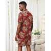 Ekouaer Men’s Hawaiian Shirt and Shorts Sets 2 Piece Beach Outfits Button Down Summer Pajamas Set Vacation Lounge Sets XS-XXL(Red Hawaiian Leaves)