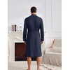 Ekouaer Mens Robes Lightweight Waffle Knit Kimono Bathrobe Long Sleeve Sleepwear Soft Knee Length Robe with Pockets S-3XL(Navy Blue)