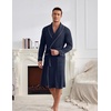 Ekouaer Mens Robes Lightweight Waffle Knit Kimono Bathrobe Long Sleeve Sleepwear Soft Knee Length Robe with Pockets S-3XL(Navy Blue)