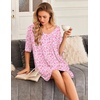 Ekouaer Nightgowns for Women Bamboo Viscose Sleepshirt Short sleeve Nightshirt V Neck T shirt Night gown Boyfriend Sleepwear(Floral Pink)