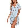 Ekouaer Nightgowns for Women Button Down Night Gowns Short Sleeve Sleep Shirt V Neck Nightshirt Soft Sleepwear Pajams Dress(Blue Floral)