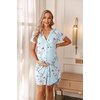 Ekouaer Nightgowns for Women Button Down Night Gowns Short Sleeve Sleep Shirt V Neck Nightshirt Soft Sleepwear Pajams Dress(Blue Floral)