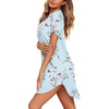 Ekouaer Nightgowns for Women Button Down Night Gowns Short Sleeve Sleep Shirt V Neck Nightshirt Soft Sleepwear Pajams Dress(Blue Floral)