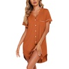 Ekouaer Nightgowns for Women Button Down Night Gowns Short Sleeve Sleep Shirt V Neck Nightshirt Soft Sleepwear Pajams Dress(Camel)