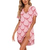 Ekouaer Nightgowns for Women Button Down Night Gowns Short Sleeve Sleep Shirt V Neck Nightshirt Soft Sleepwear Pajams Dress(Pink Bow)