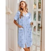 Ekouaer Nightgowns for Women House Dress with Pockets Snap Front House Coat Short Sleeve Duster Moo Moos Sleepwear S-3XL(Blue Flowers)