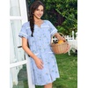 Ekouaer Nightgowns for Women House Dress with Pockets Snap Front House Coat Short Sleeve Duster Moo Moos Sleepwear S-3XL(Blue Flowers)