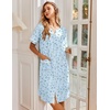 Ekouaer Nightgowns for Women House Dress with Pockets Snap Front House Coat Short Sleeve Duster Moo Moos Sleepwear S-3XL(Light-blue Floral)