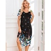 Ekouaer Nightgowns for Women Long Night Gown Pleated Moo Moos Short Sleeve House Dress Plus Size Lounge Dress S-5XL(Black Butterfly Floral)