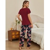 Ekouaer Pajama Sets Womens Short Sleeve Sleepwear Long Pants Pjs 2 Piece Lounge Set Soft Nightwear S-XXL(Black Red Flowers)