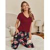 Ekouaer Pajama Sets Womens Short Sleeve Sleepwear Long Pants Pjs 2 Piece Lounge Set Soft Nightwear S-XXL(Black Red Flowers)