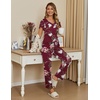 Ekouaer Pajama Sets Womens Short Sleeve Sleepwear Long Pants Pjs 2 Piece Lounge Set Soft Nightwear S-XXL(Wine Flowers)