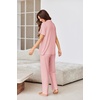 Ekouaer Pajamas for Women Set Button Up Sleepswear 2 Piece Short Sleeve PJ Top and Long Pants Loungwear With Pocket S-XXL(Light Pink)