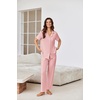 Ekouaer Pajamas for Women Set Button Up Sleepswear 2 Piece Short Sleeve PJ Top and Long Pants Loungwear With Pocket S-XXL(Light Pink)