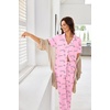Ekouaer Pajamas for Women Set Button Up Sleepswear 2 Piece Short Sleeve PJ Top and Long Pants Loungwear With Pocket S-XXL(Love)