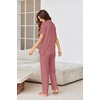 Ekouaer Pajamas for Women Set Button Up Sleepswear 2 Piece Short Sleeve PJ Top and Long Pants Loungwear With Pocket S-XXL(Old Rose)