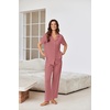 Ekouaer Pajamas for Women Set Button Up Sleepswear 2 Piece Short Sleeve PJ Top and Long Pants Loungwear With Pocket S-XXL(Old Rose)