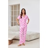 Ekouaer Pajamas for Women Set Button Up Sleepswear 2 Piece Short Sleeve PJ Top and Long Pants Loungwear With Pocket S-XXL(Pink Bow)