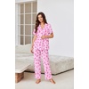 Ekouaer Pajamas for Women Set Button Up Sleepswear 2 Piece Short Sleeve PJ Top and Long Pants Loungwear With Pocket S-XXL(Pink Bow)