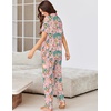 Ekouaer Pajamas for Women Set Button Up Sleepswear 2 Piece Short Sleeve PJ Top and Long Pants Loungwear With Pocket S-XXL(Tropical Print)