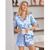 Ekouaer Satin Pajamas for Women Silk Pjs Short Set 2 Piece Button Up Lounge Sets Short Sleeve Sleepwear S-XXL(Blue Cherry)