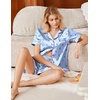 Ekouaer Satin Pajamas for Women Silk Pjs Short Set 2 Piece Button Up Lounge Sets Short Sleeve Sleepwear S-XXL(Blue Cherry)