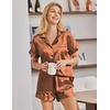Ekouaer Satin Pajamas for Women Silk Pjs Short Set 2 Piece Button Up Lounge Sets Short Sleeve Sleepwear S-XXL(Brown)