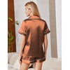 Ekouaer Satin Pajamas for Women Silk Pjs Short Set 2 Piece Button Up Lounge Sets Short Sleeve Sleepwear S-XXL(Brown)