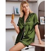 Ekouaer Satin Pajamas for Women Silk Pjs Short Set 2 Piece Button Up Lounge Sets Short Sleeve Sleepwear S-XXL(Dark Army Green)