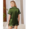 Ekouaer Satin Pajamas for Women Silk Pjs Short Set 2 Piece Button Up Lounge Sets Short Sleeve Sleepwear S-XXL(Dark Army Green)