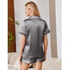 Ekouaer Satin Pajamas for Women Silk Pjs Short Set 2 Piece Button Up Lounge Sets Short Sleeve Sleepwear S-XXL(Dark Grey)