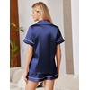 Ekouaer Satin Pajamas for Women Silk Pjs Short Set 2 Piece Button Up Lounge Sets Short Sleeve Sleepwear S-XXL(Navy)