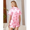 Ekouaer Satin Pajamas for Women Silk Pjs Short Set 2 Piece Button Up Lounge Sets Short Sleeve Sleepwear S-XXL(Pink Bow Ties)