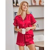 Ekouaer Satin Pajamas for Women Silk Pjs Short Set 2 Piece Button Up Lounge Sets Short Sleeve Sleepwear S-XXL(Red)