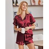 Ekouaer Satin Pajamas for Women Silk Pjs Short Set 2 Piece Button Up Lounge Sets Short Sleeve Sleepwear S-XXL(Wine)
