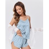 Ekouaer Silk Pajamas for Women Satin Cami Pjs Set V Neck Camisole Shorts Set Adjustable Strap Sleepwear(Blue Stripe Bow Knot)