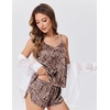 Ekouaer Silk Pajamas for Women Satin Cami Pjs Set V Neck Camisole Shorts Set Adjustable Strap Sleepwear(Brown Leopard)
