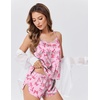 Ekouaer Silk Pajamas for Women Satin Cami Pjs Set V Neck Camisole Shorts Set Adjustable Strap Sleepwear(Light Pink Print)