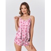 Ekouaer Silk Pajamas for Women Satin Cami Pjs Set V Neck Camisole Shorts Set Adjustable Strap Sleepwear(Light Pink Print)