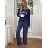 Ekouaer Womens 2 Pack Pajama Set Long Sleeve Pajamas Top and Pants V Neck Pjs Set Soft Loungewear with Pockets(Navy Polka Dot leopard Print Love)