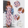 Ekouaer Women’s Casual Overalls Loose Wide Leg Jumpsuits Summer Boho Floral Printed Baggy Rompers with Pockets(Flag)