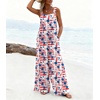 Ekouaer Women’s Casual Overalls Loose Wide Leg Jumpsuits Summer Boho Floral Printed Baggy Rompers with Pockets(Flag)