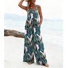 Ekouaer Women’s Casual Overalls Loose Wide Leg Jumpsuits Summer Boho Floral Printed Baggy Rompers with Pockets(Green White Leaves)